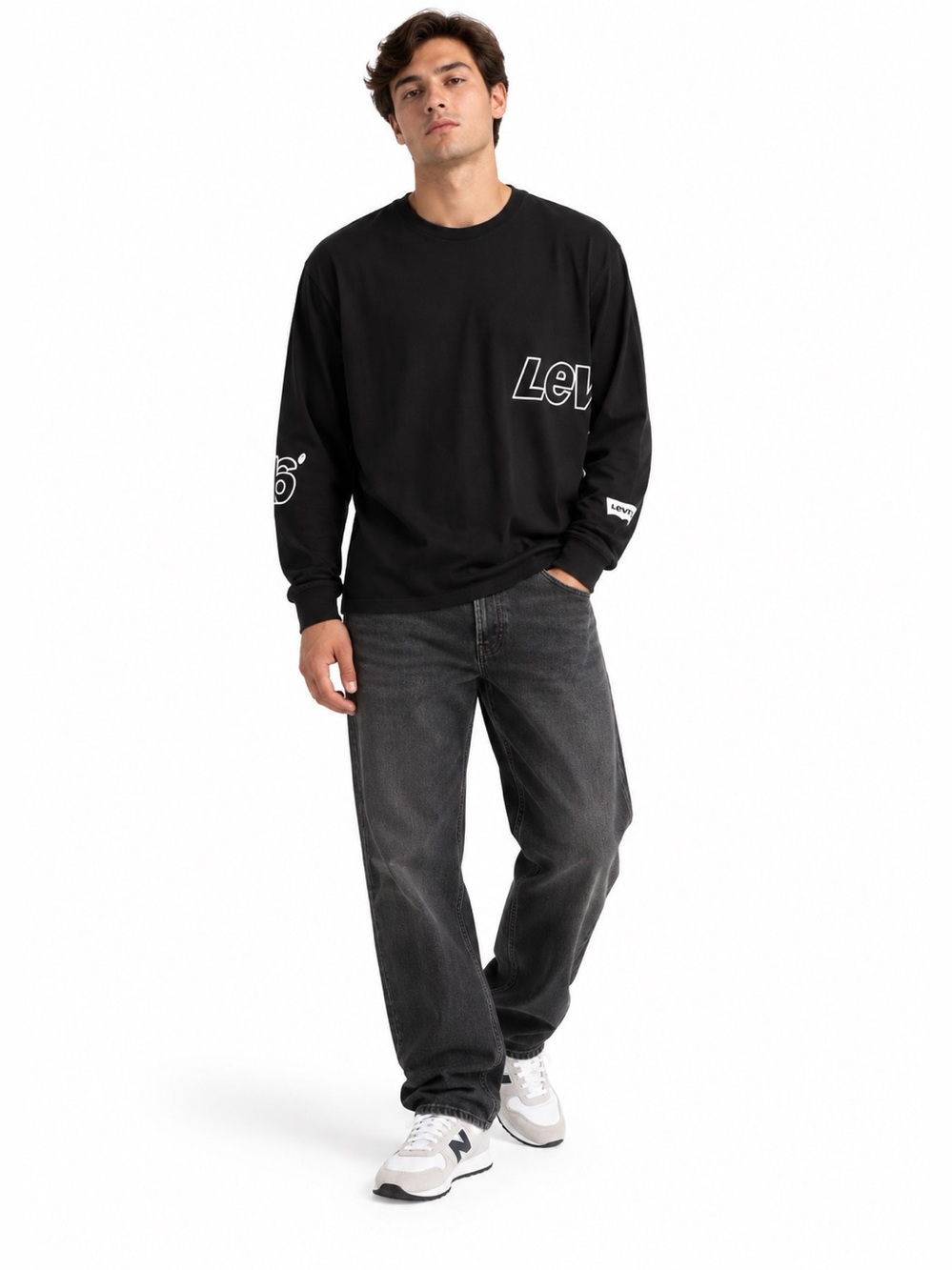 Levi’s Black Logo Graphic Long Sleeve Cotton Tee – Size Large GUC